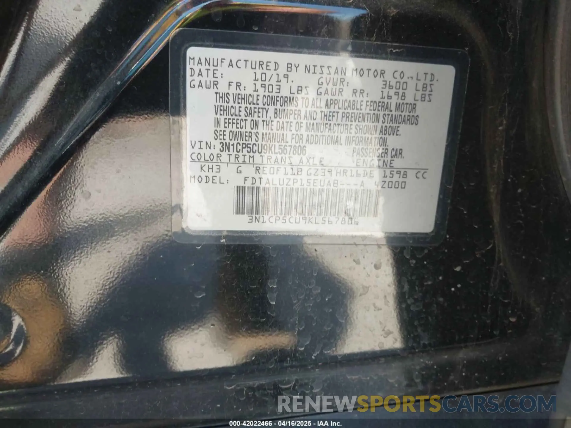 9 Photograph of a damaged car 3N1CP5CU9KL567806 NISSAN KICKS 2019