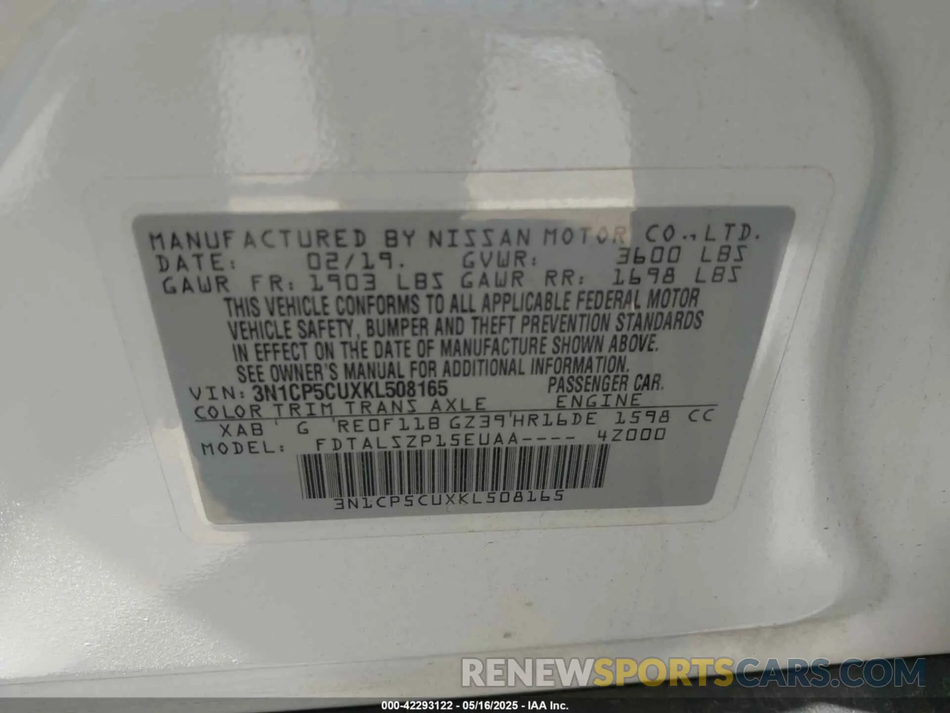 9 Photograph of a damaged car 3N1CP5CUXKL508165 NISSAN KICKS 2019