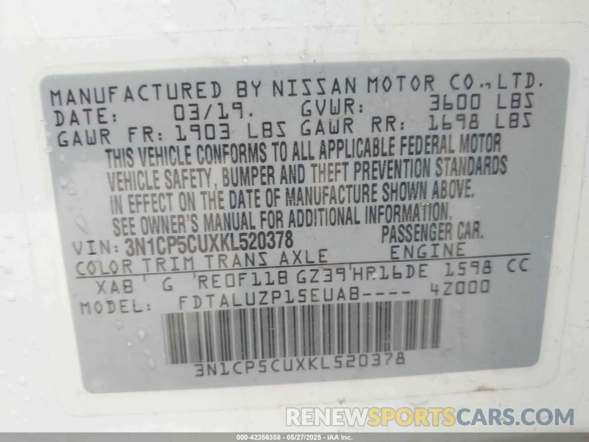 9 Photograph of a damaged car 3N1CP5CUXKL520378 NISSAN KICKS 2019