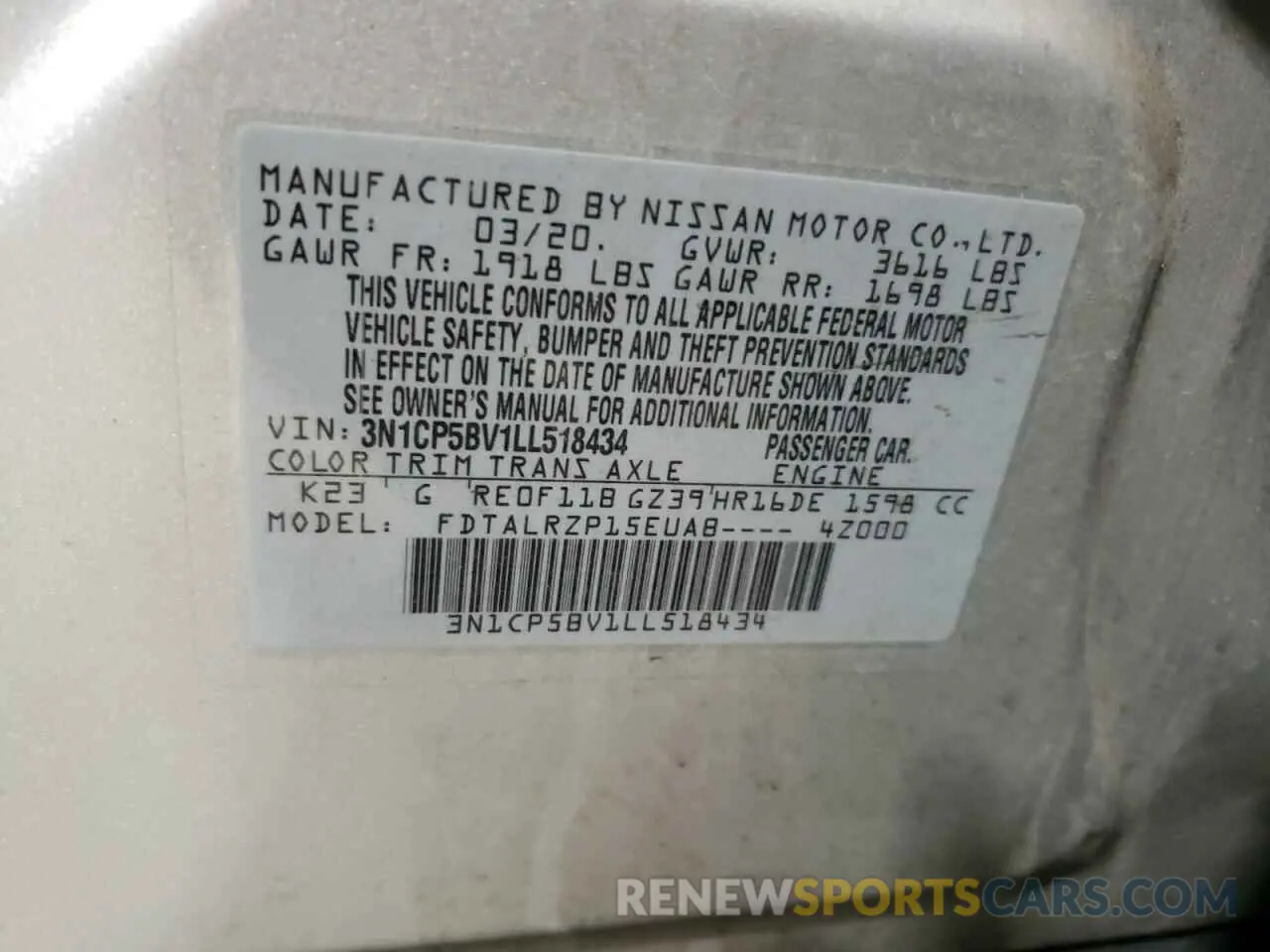 15 Photograph of a damaged car 3N1CP5BV1LL518434 NISSAN KICKS 2020