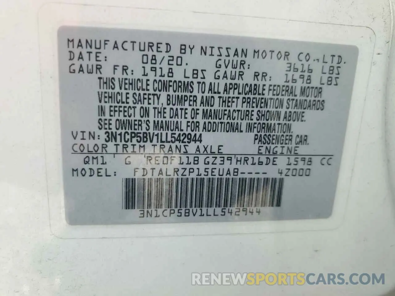 14 Photograph of a damaged car 3N1CP5BV1LL542944 NISSAN KICKS 2020