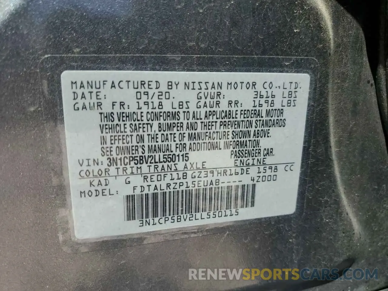 12 Photograph of a damaged car 3N1CP5BV2LL550115 NISSAN KICKS 2020
