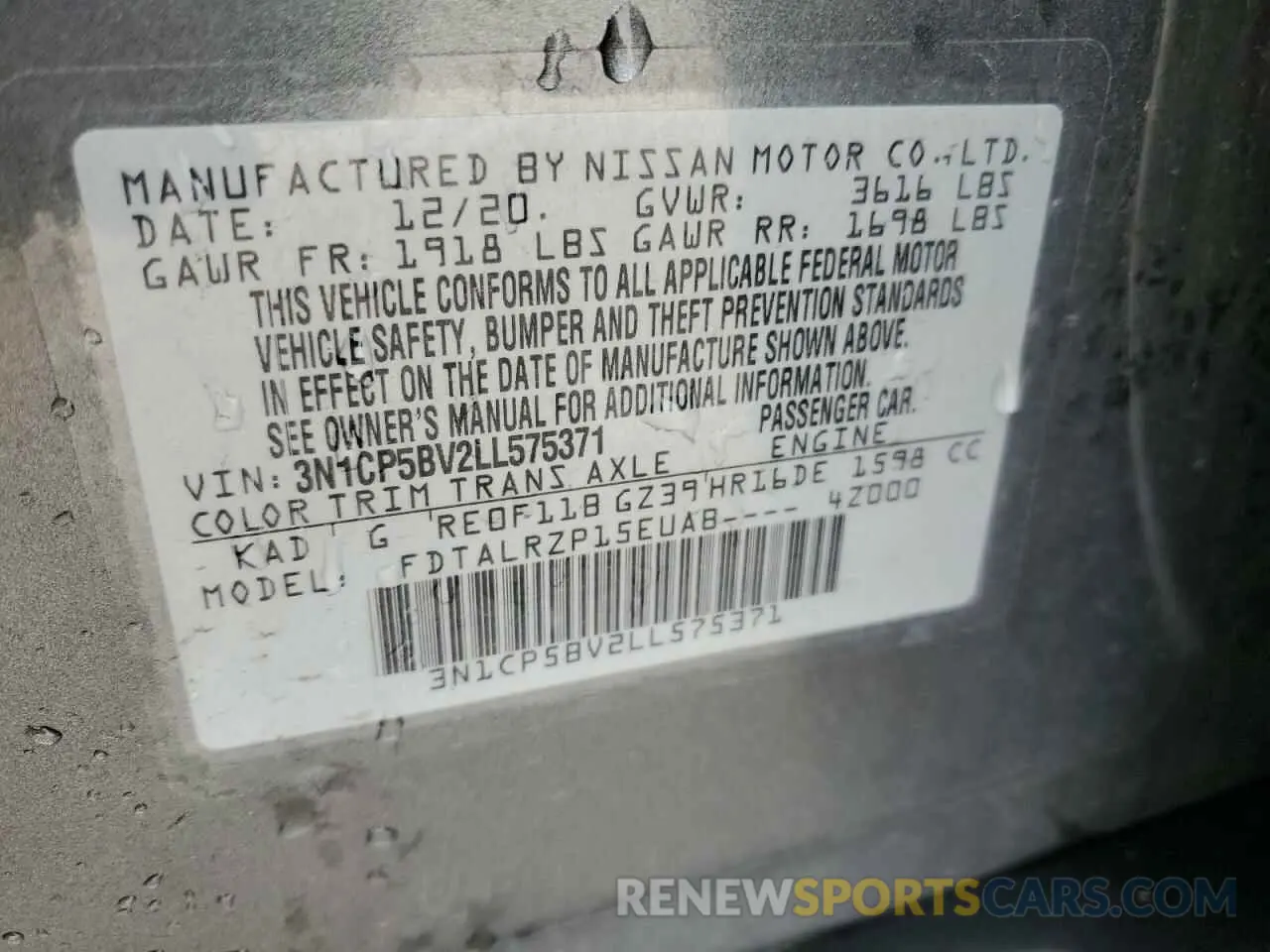 14 Photograph of a damaged car 3N1CP5BV2LL575371 NISSAN KICKS 2020