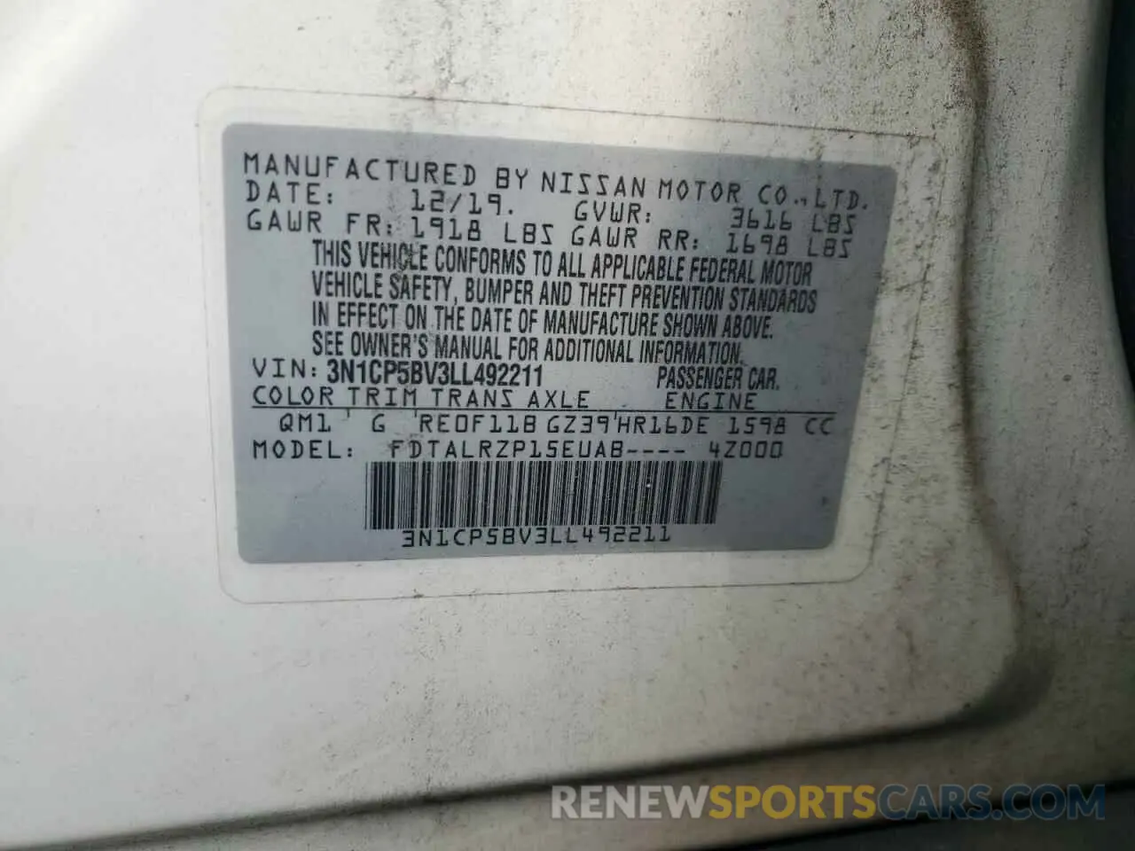 12 Photograph of a damaged car 3N1CP5BV3LL492211 NISSAN KICKS 2020