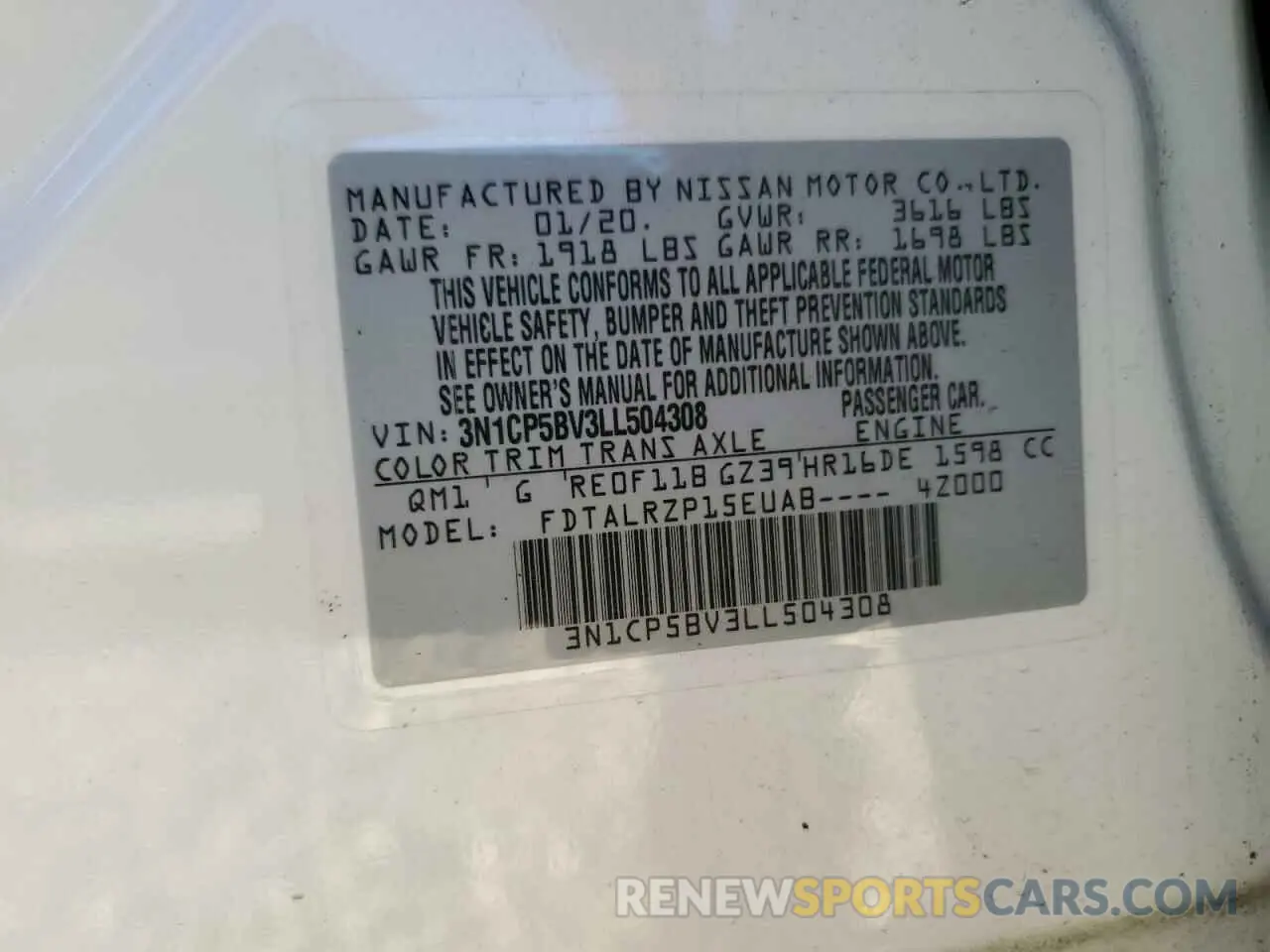 13 Photograph of a damaged car 3N1CP5BV3LL504308 NISSAN KICKS 2020