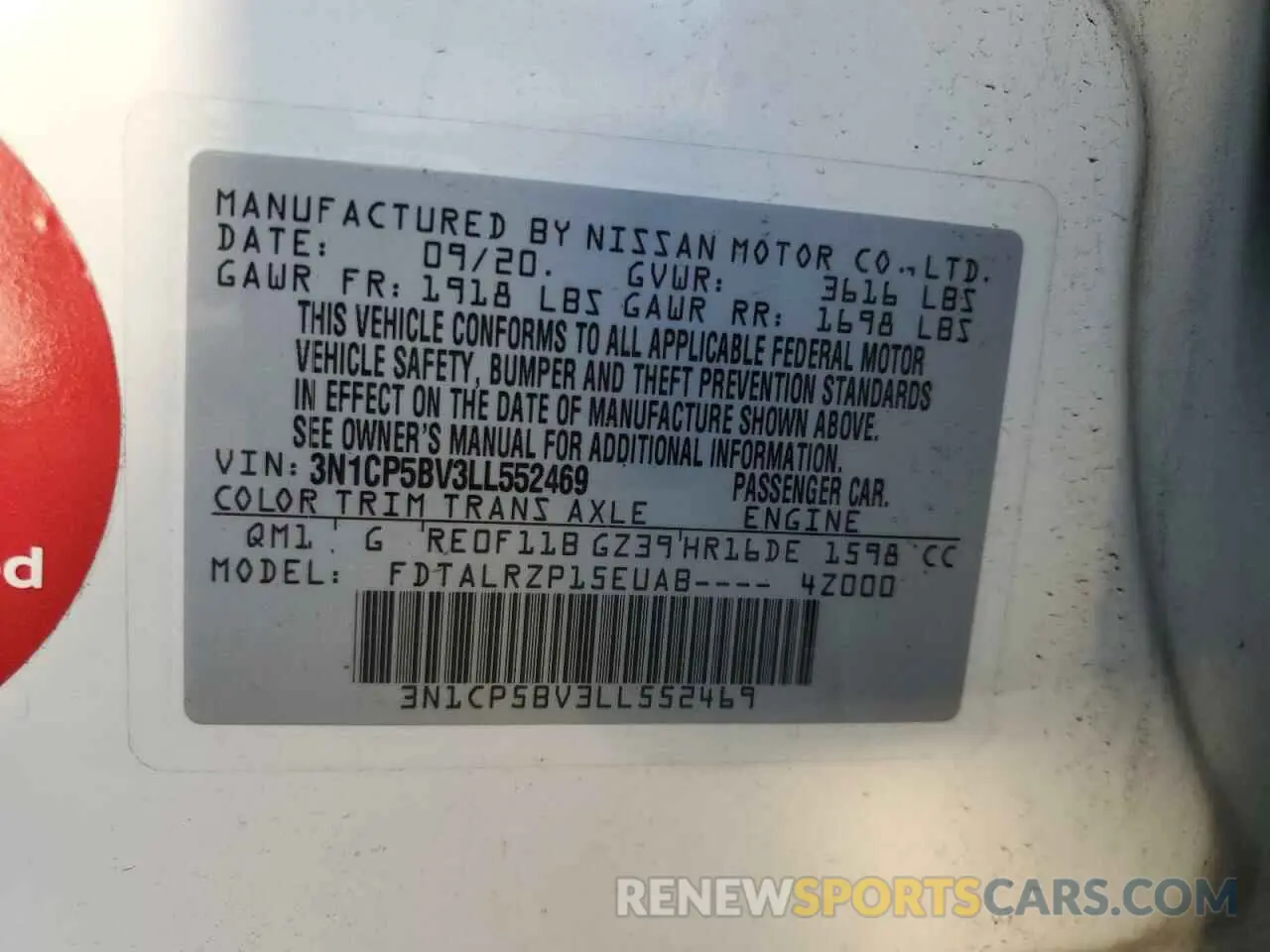 12 Photograph of a damaged car 3N1CP5BV3LL552469 NISSAN KICKS 2020