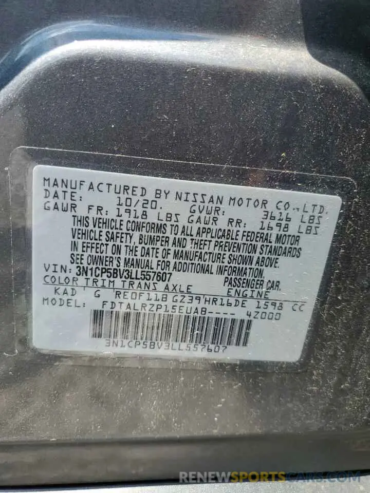 12 Photograph of a damaged car 3N1CP5BV3LL557607 NISSAN KICKS 2020