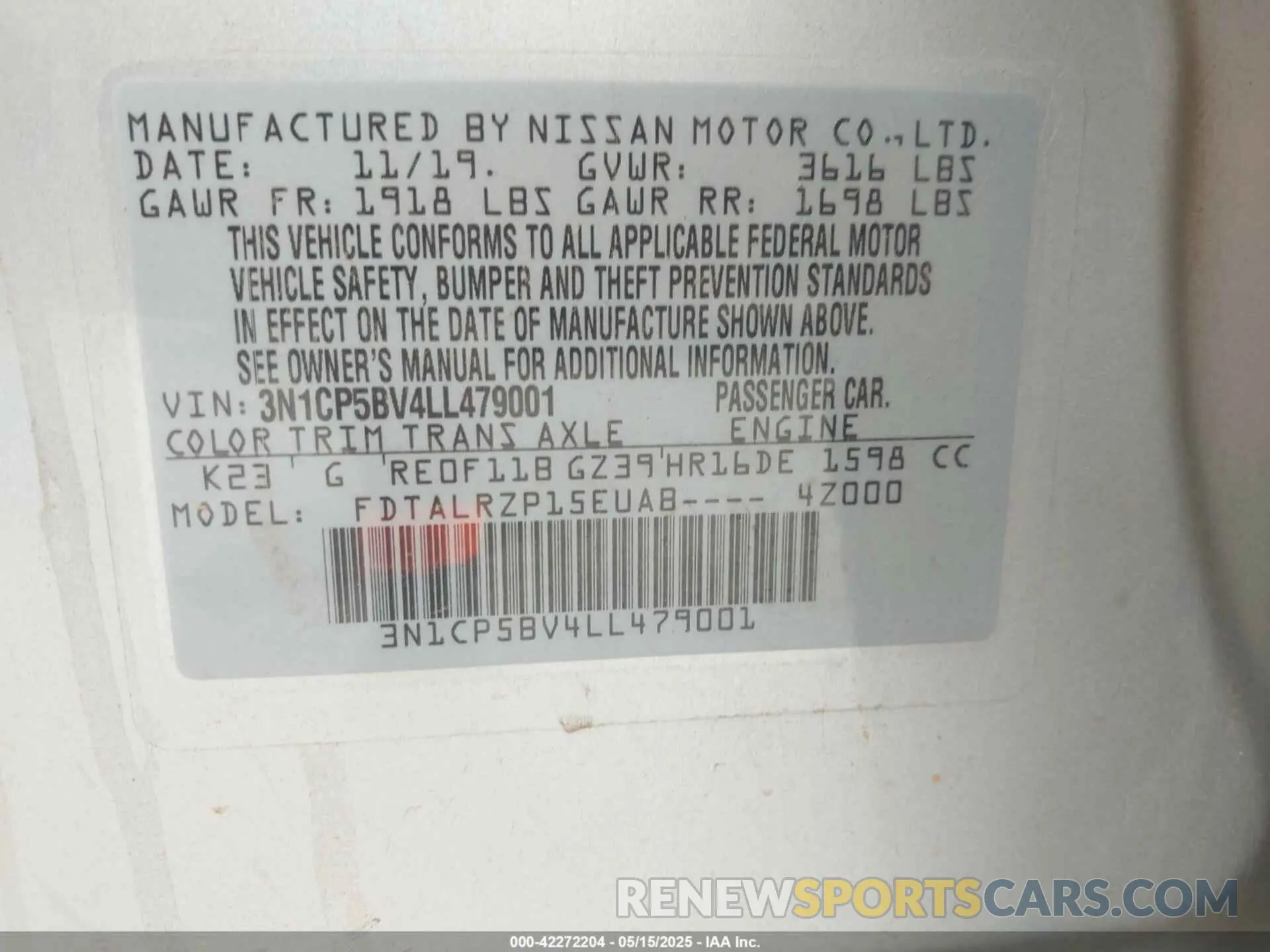 9 Photograph of a damaged car 3N1CP5BV4LL479001 NISSAN KICKS 2020