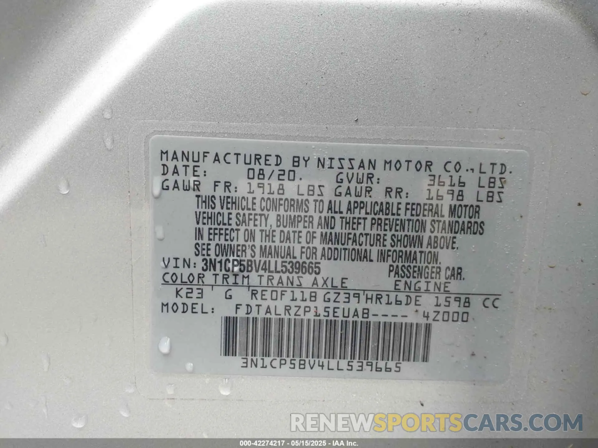 9 Photograph of a damaged car 3N1CP5BV4LL539665 NISSAN KICKS 2020