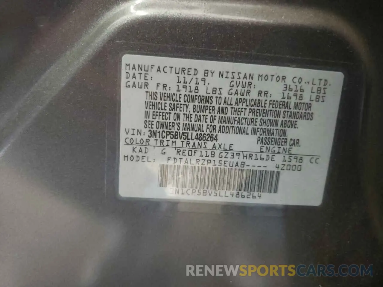 14 Photograph of a damaged car 3N1CP5BV5LL486264 NISSAN KICKS 2020