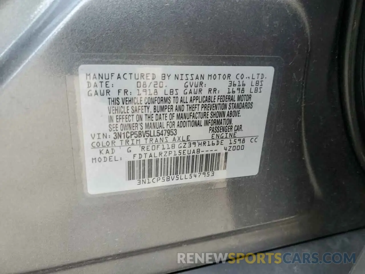 14 Photograph of a damaged car 3N1CP5BV5LL547953 NISSAN KICKS 2020