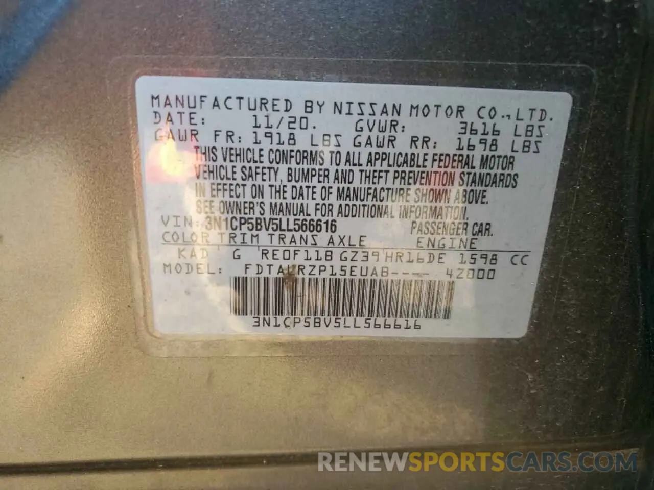 13 Photograph of a damaged car 3N1CP5BV5LL566616 NISSAN KICKS 2020