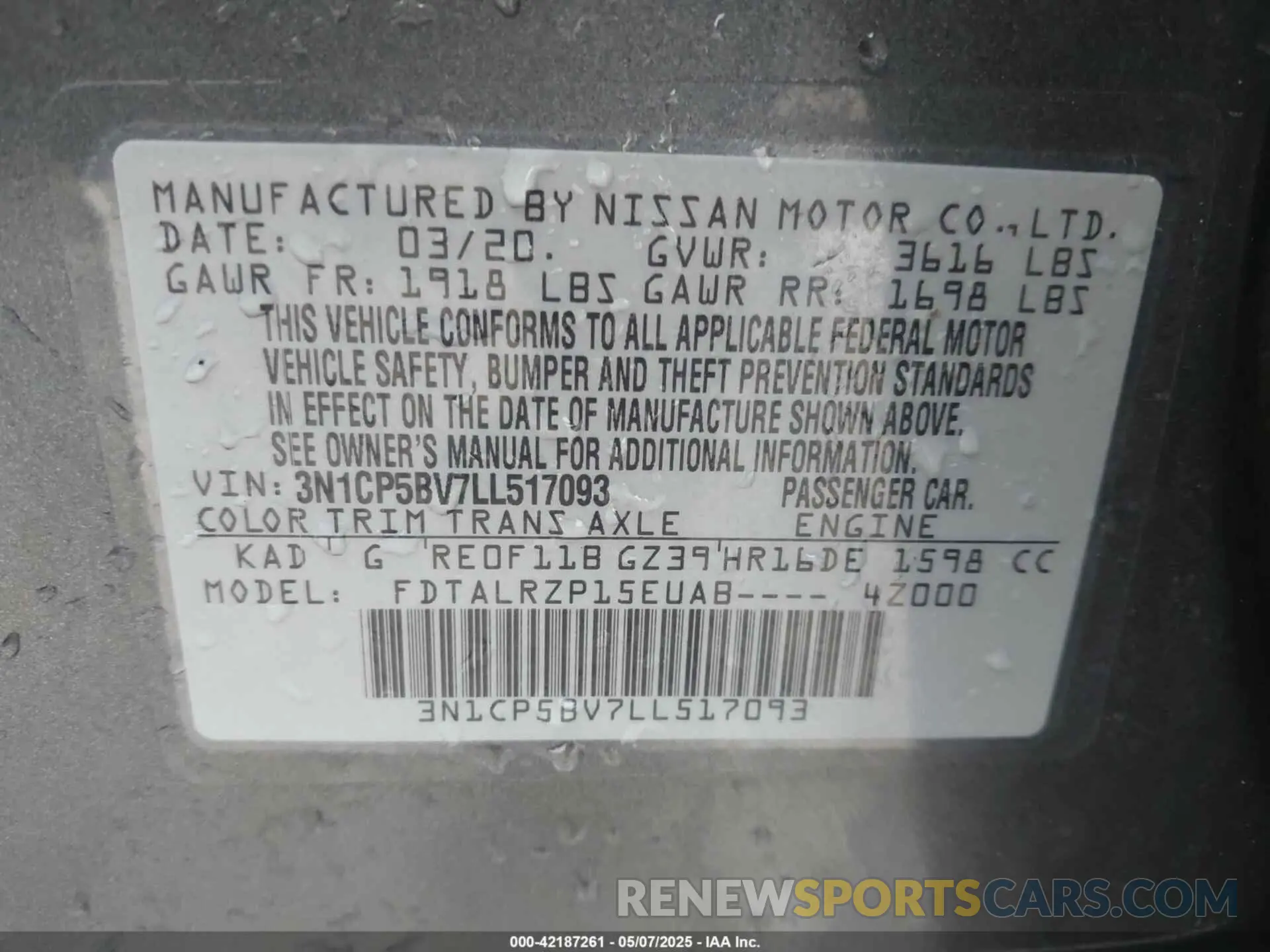 9 Photograph of a damaged car 3N1CP5BV7LL517093 NISSAN KICKS 2020