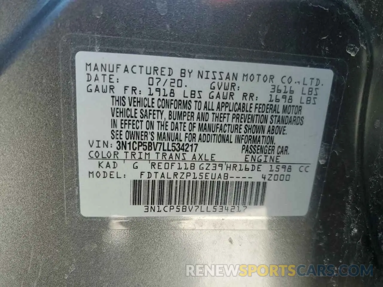 13 Photograph of a damaged car 3N1CP5BV7LL534217 NISSAN KICKS 2020