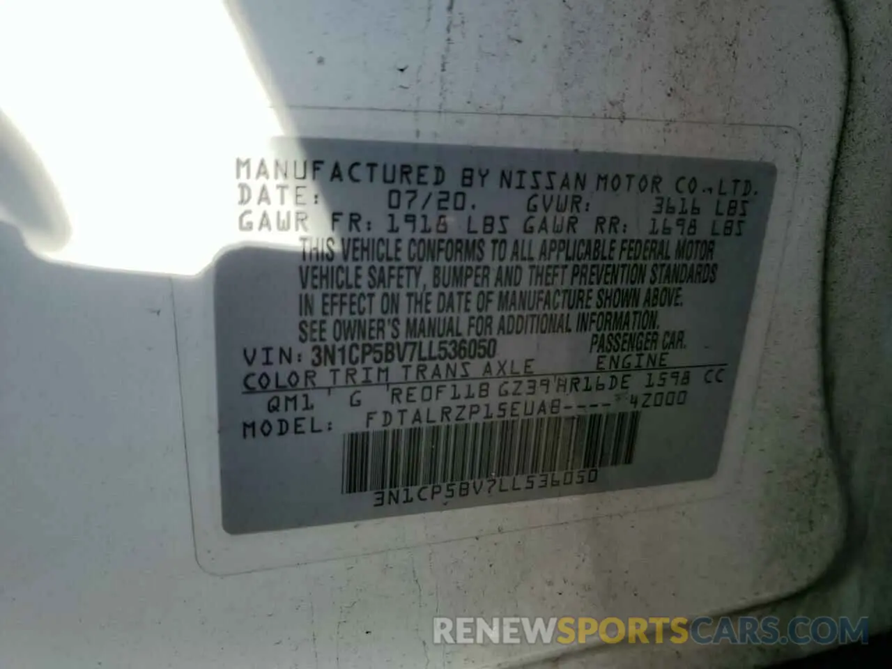 13 Photograph of a damaged car 3N1CP5BV7LL536050 NISSAN KICKS 2020