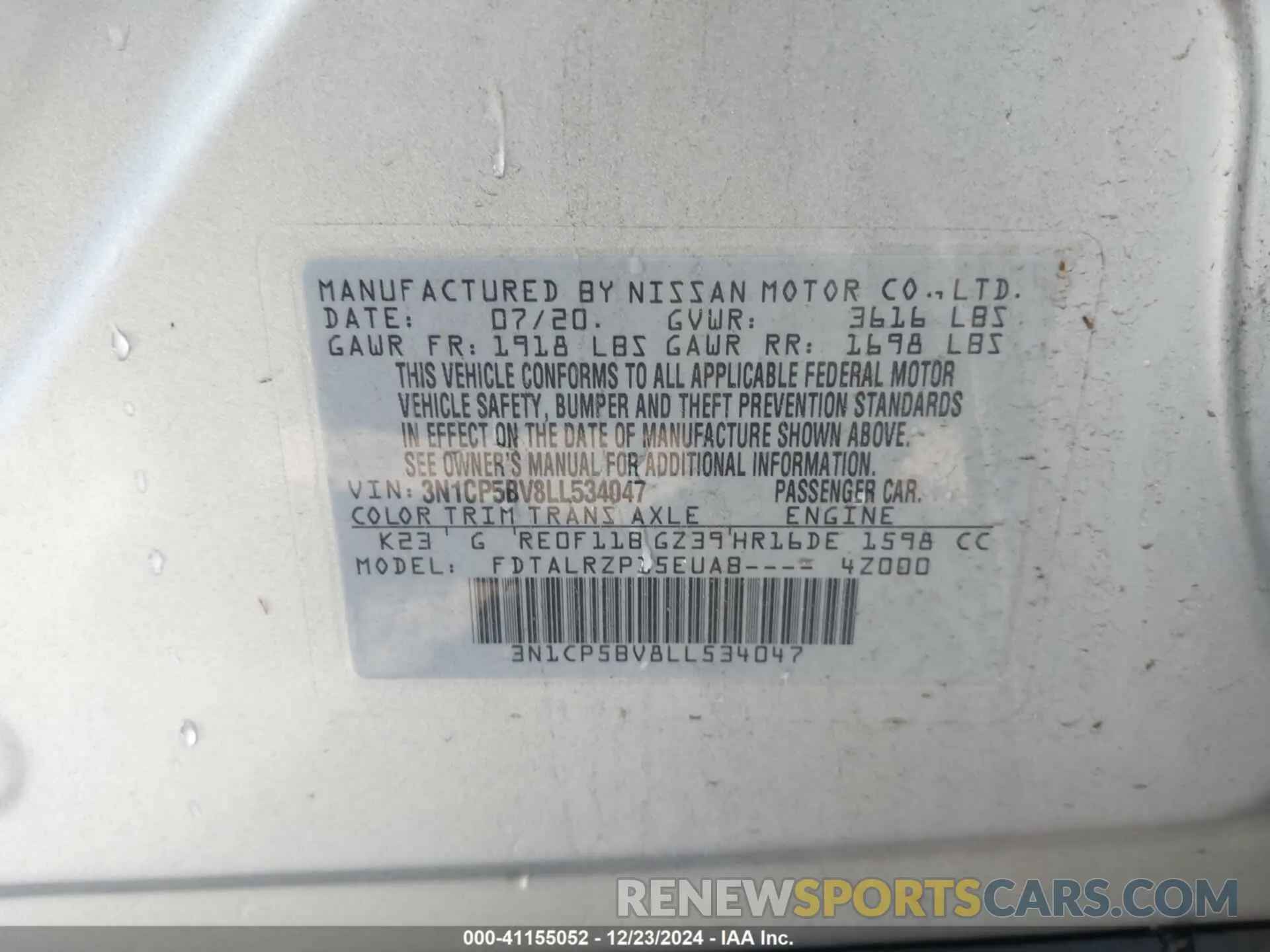 9 Photograph of a damaged car 3N1CP5BV8LL534047 NISSAN KICKS 2020