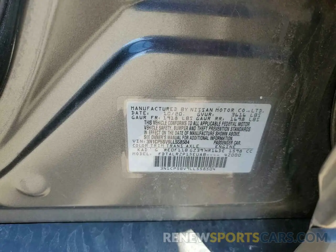 14 Photograph of a damaged car 3N1CP5BV9LL558504 NISSAN KICKS 2020