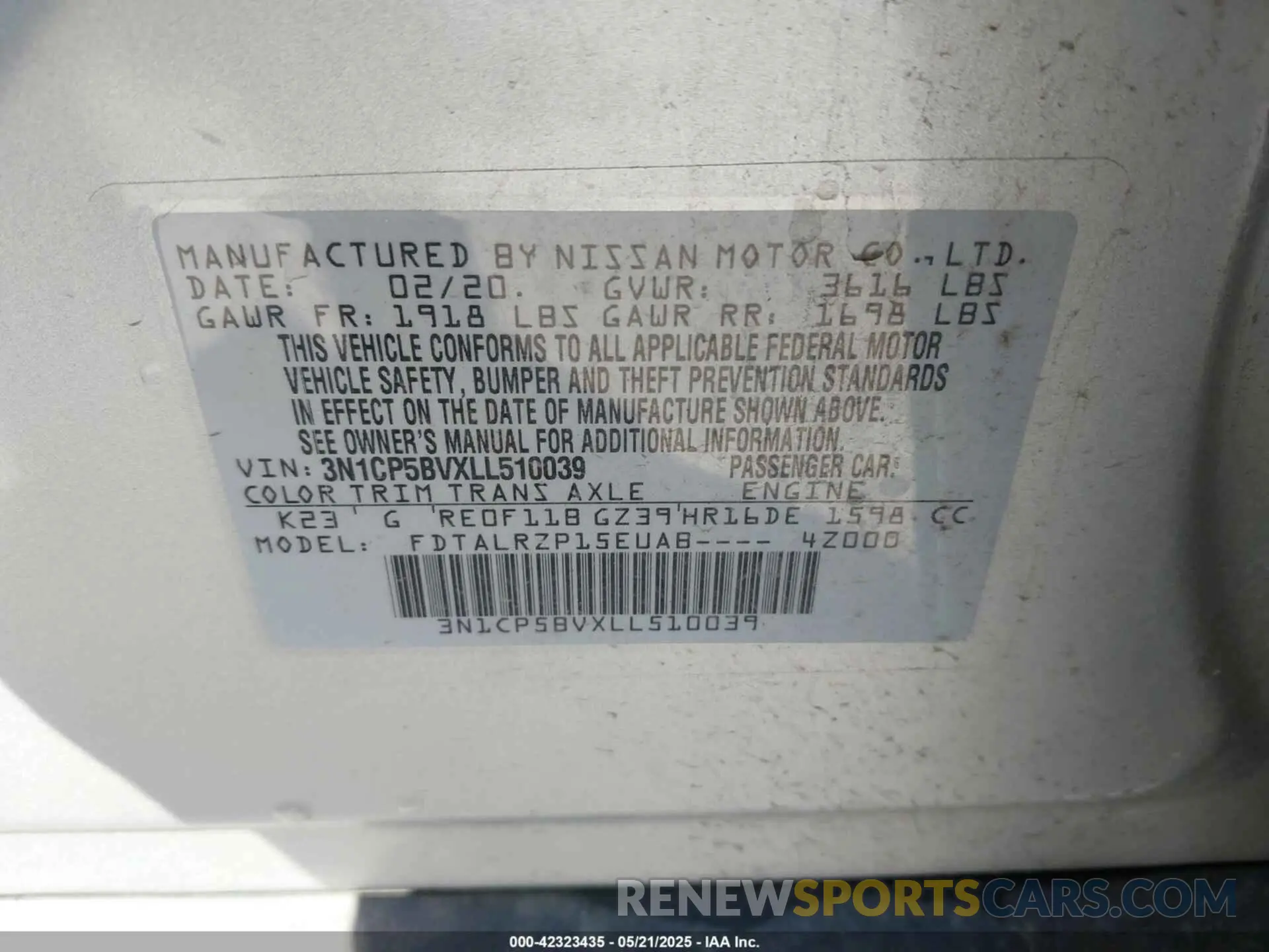 9 Photograph of a damaged car 3N1CP5BVXLL510039 NISSAN KICKS 2020