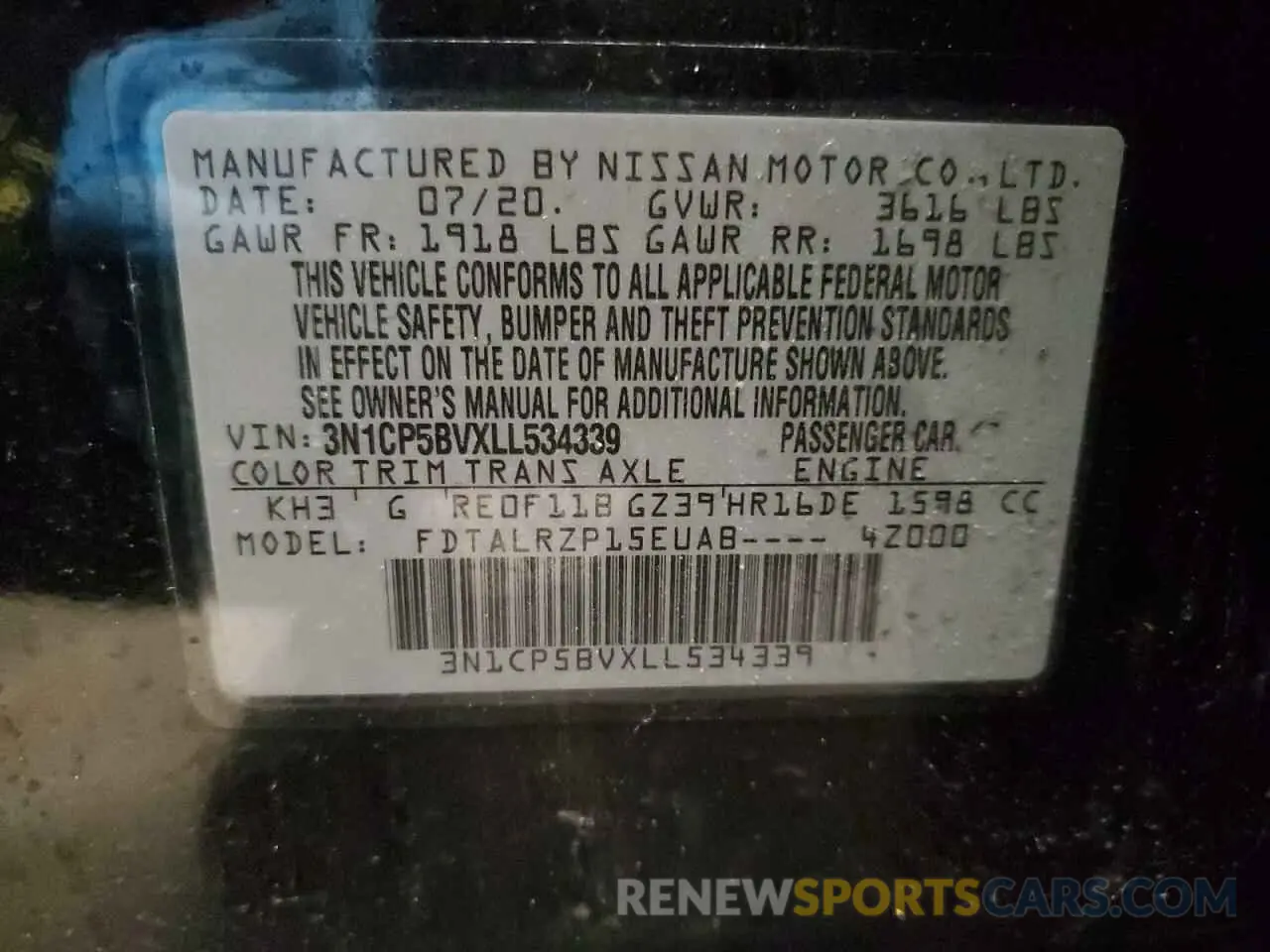 12 Photograph of a damaged car 3N1CP5BVXLL534339 NISSAN KICKS 2020