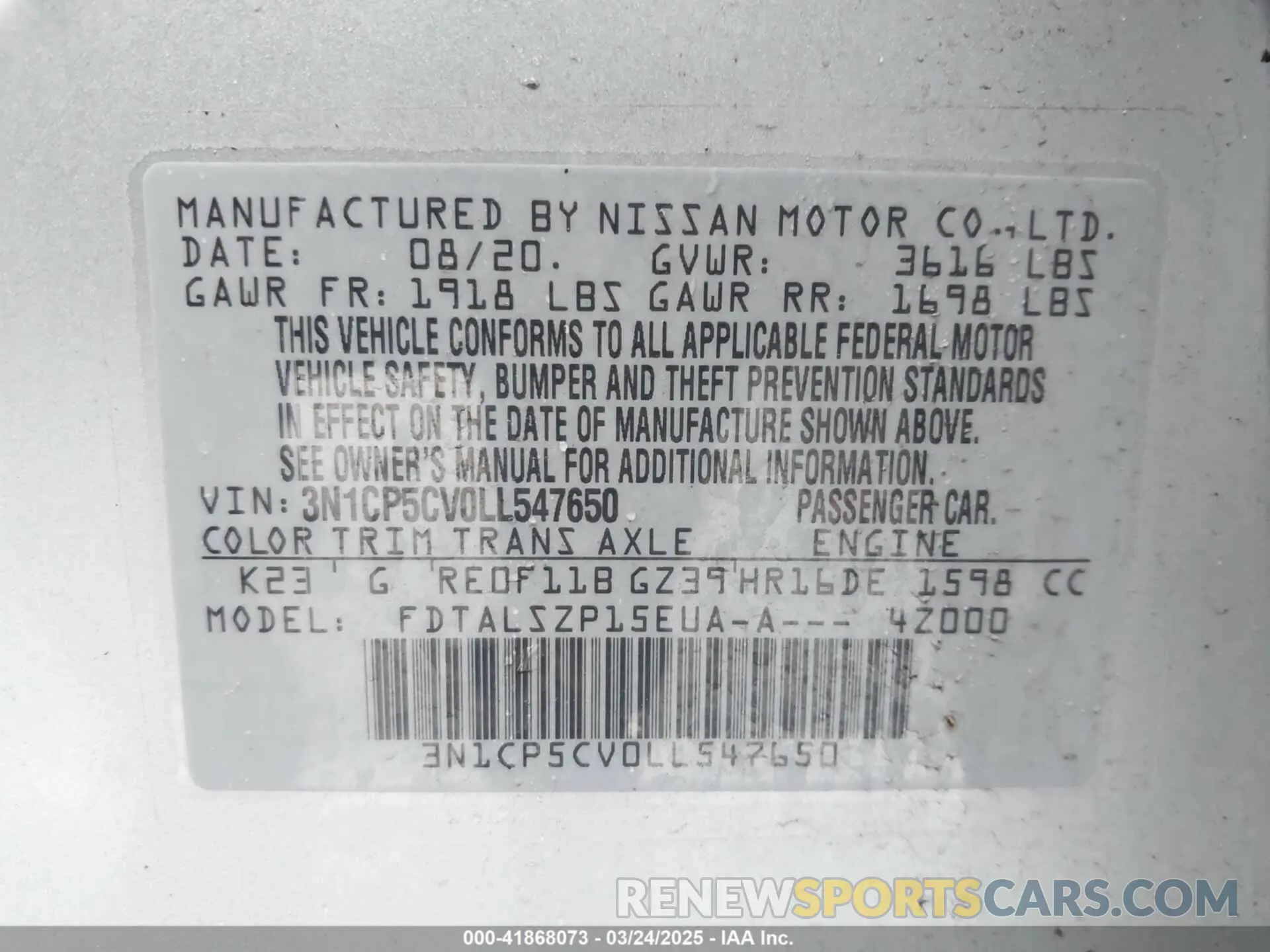 9 Photograph of a damaged car 3N1CP5CV0LL547650 NISSAN KICKS 2020