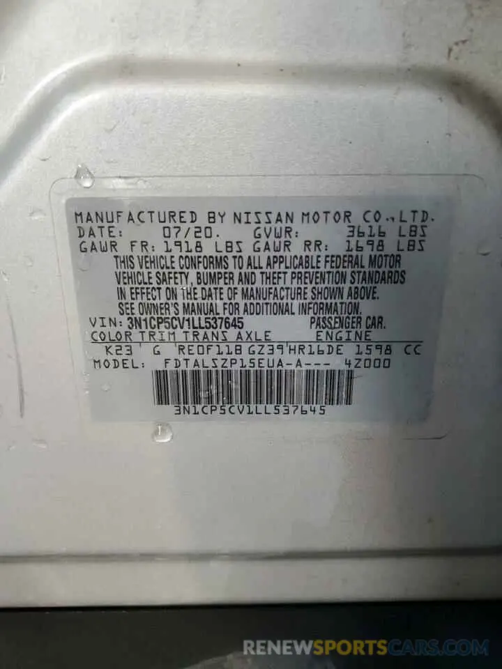 13 Photograph of a damaged car 3N1CP5CV1LL537645 NISSAN KICKS 2020