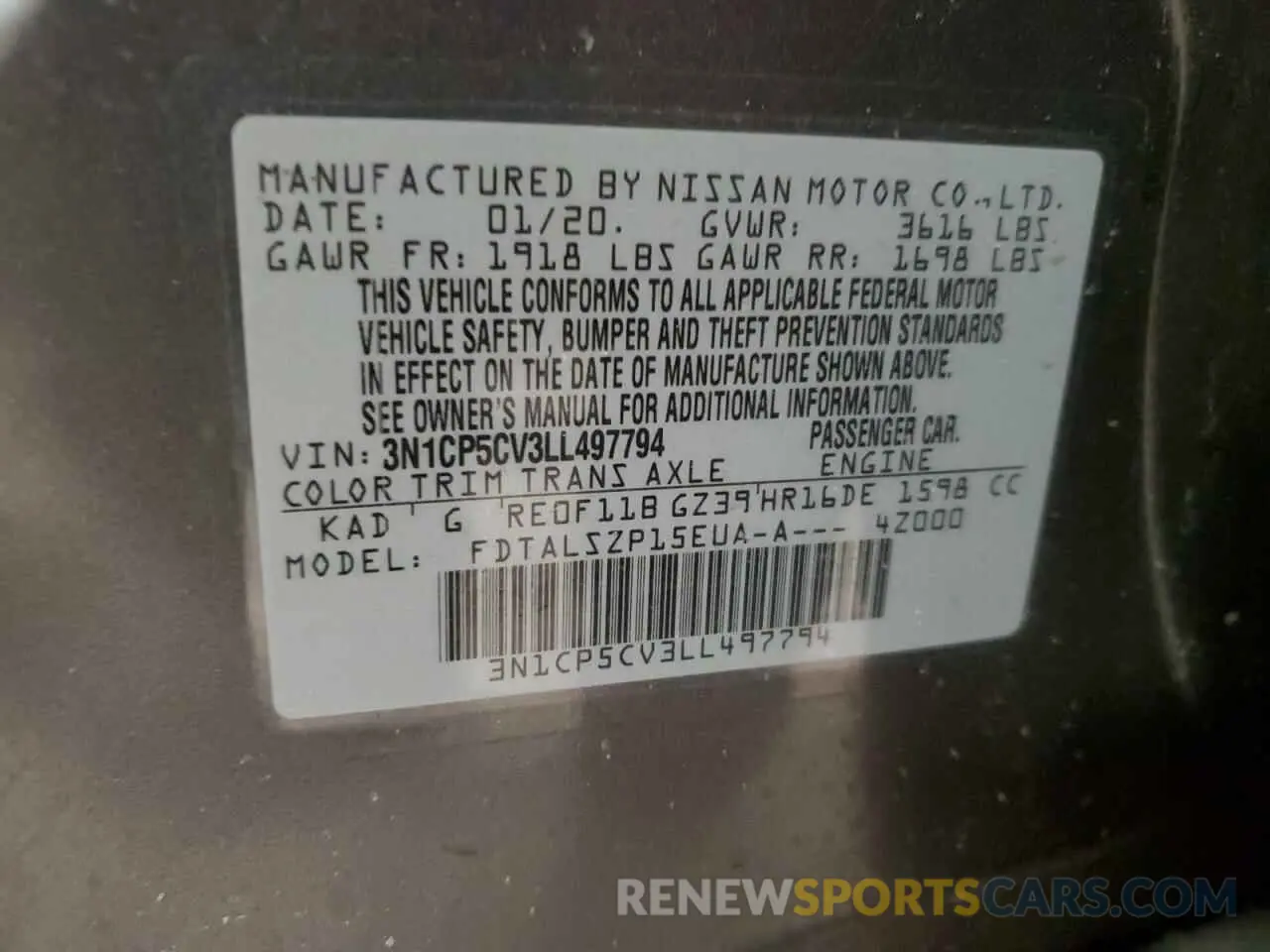 14 Photograph of a damaged car 3N1CP5CV3LL497794 NISSAN KICKS 2020