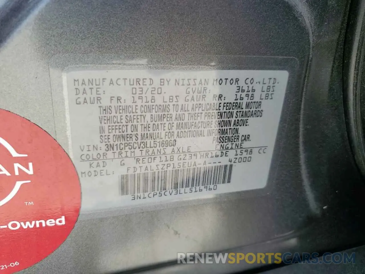 13 Photograph of a damaged car 3N1CP5CV3LL516960 NISSAN KICKS 2020
