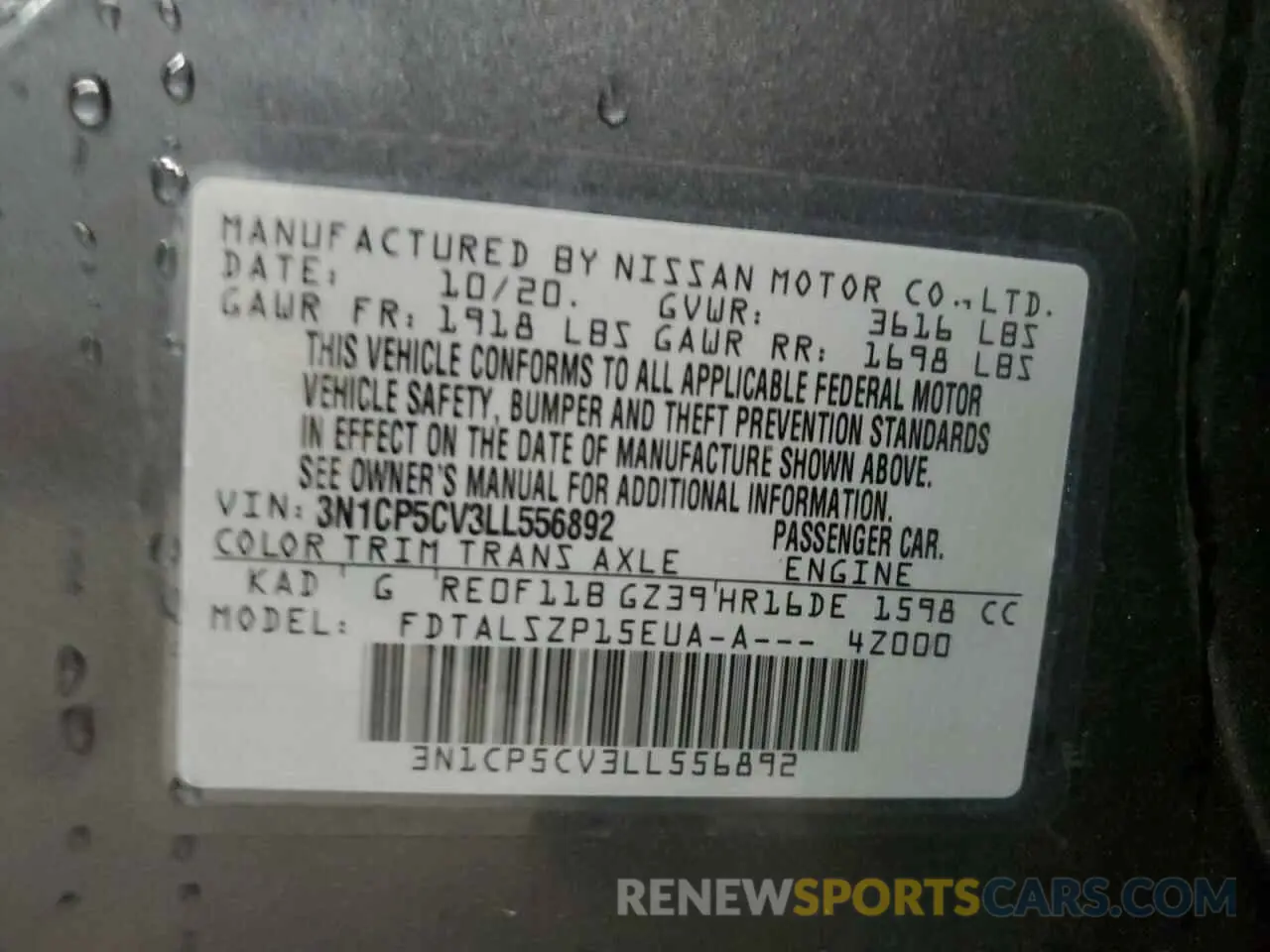 13 Photograph of a damaged car 3N1CP5CV3LL556892 NISSAN KICKS 2020
