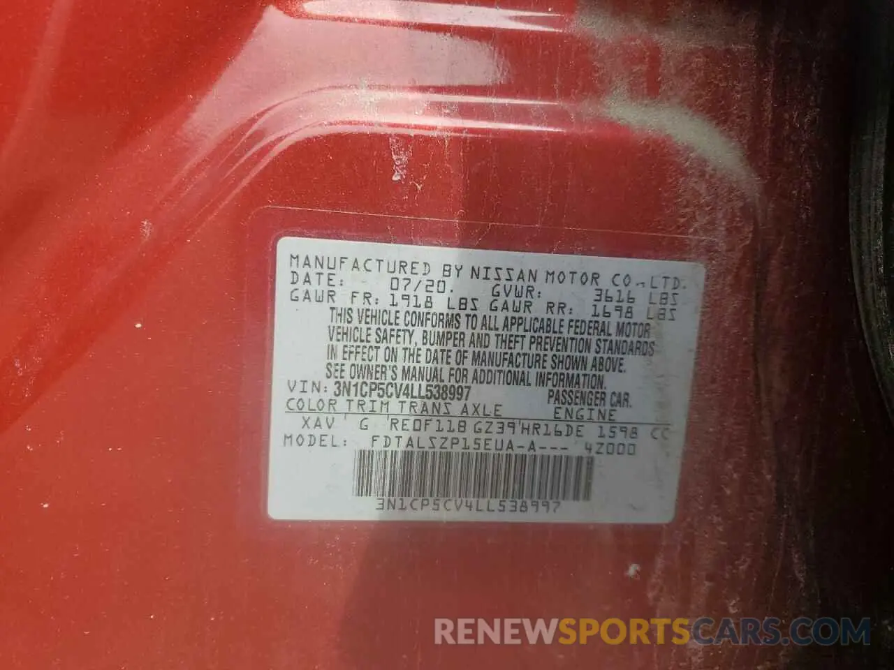 12 Photograph of a damaged car 3N1CP5CV4LL538997 NISSAN KICKS 2020