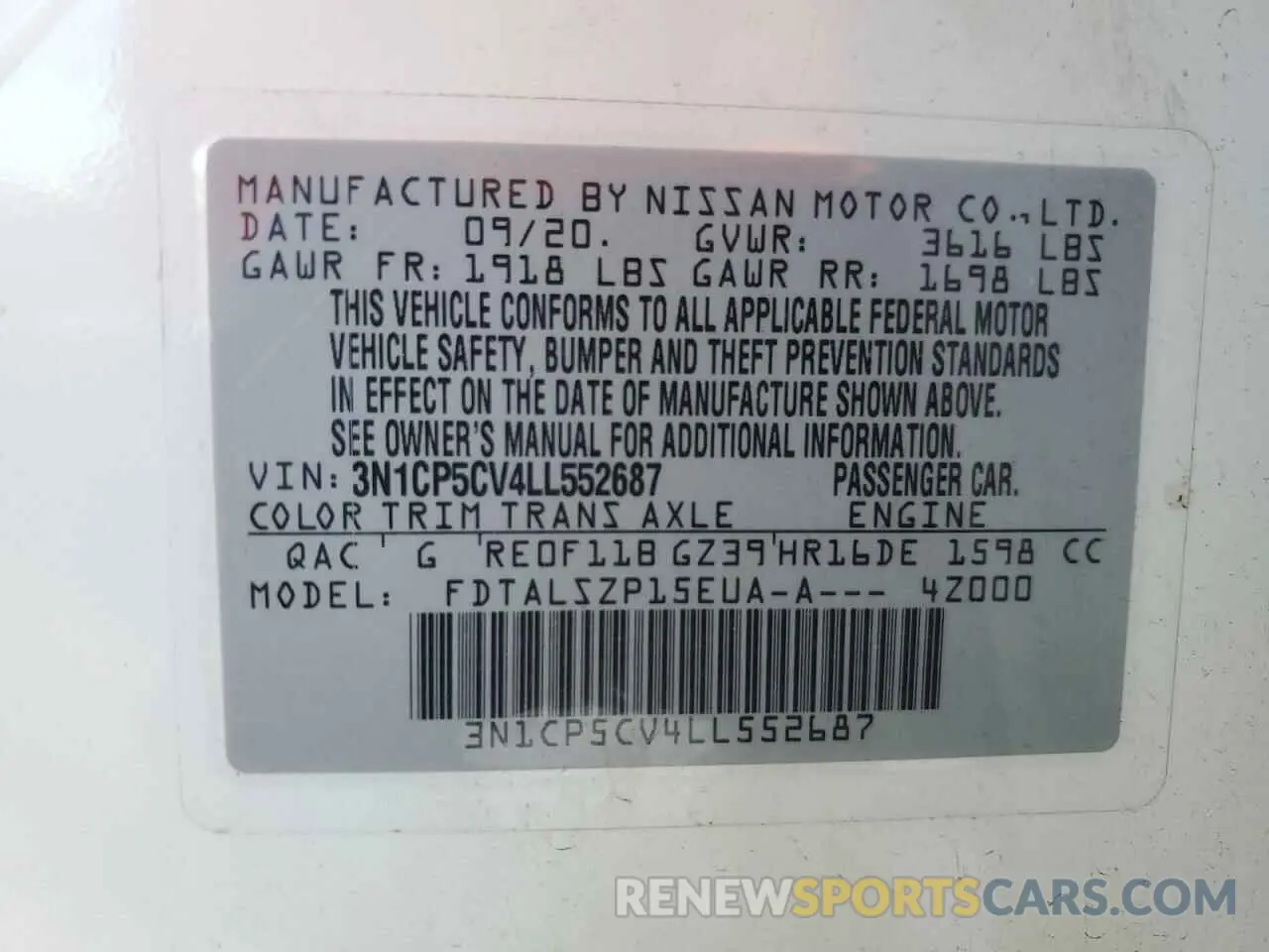 15 Photograph of a damaged car 3N1CP5CV4LL552687 NISSAN KICKS 2020