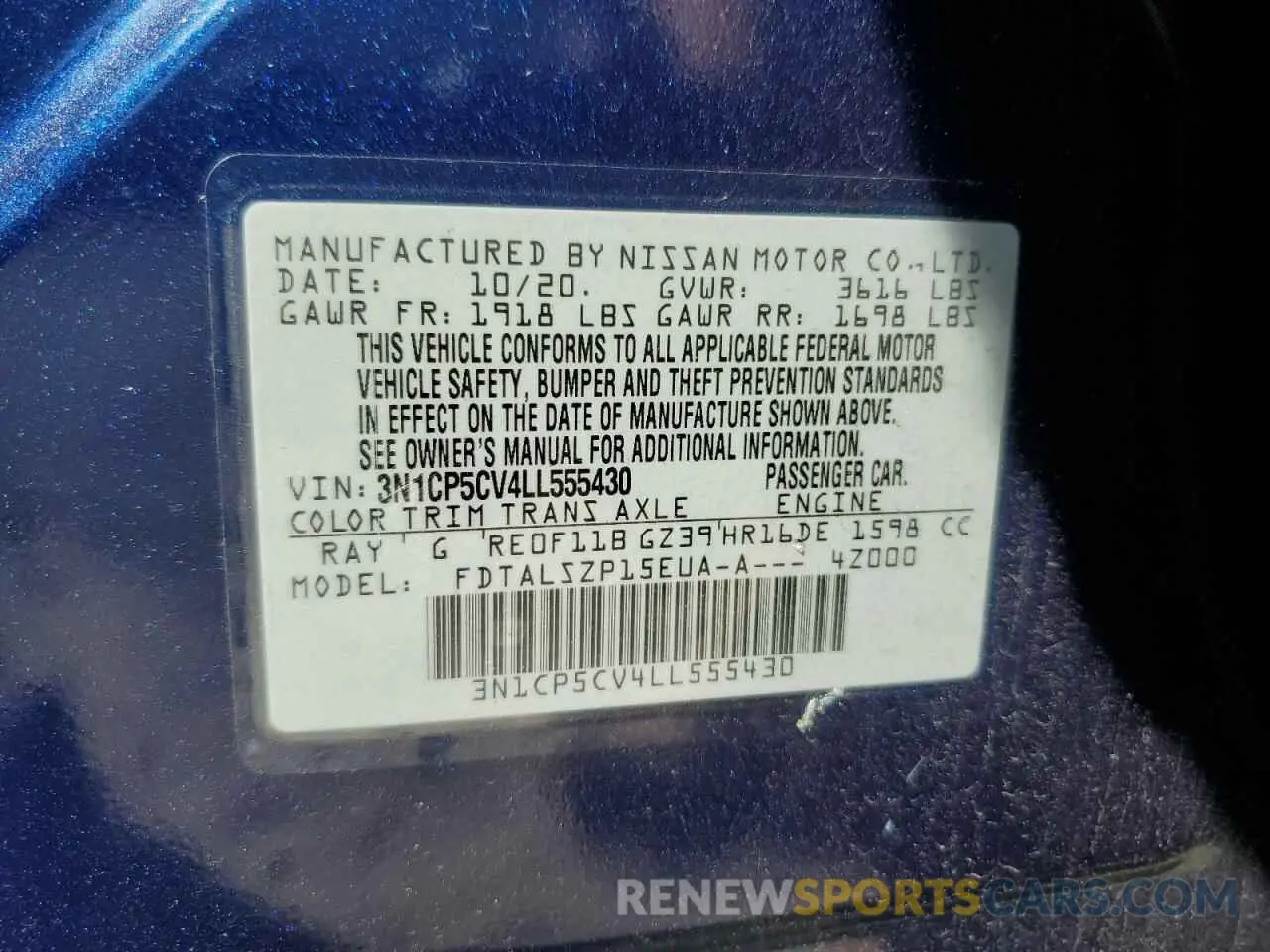 13 Photograph of a damaged car 3N1CP5CV4LL555430 NISSAN KICKS 2020
