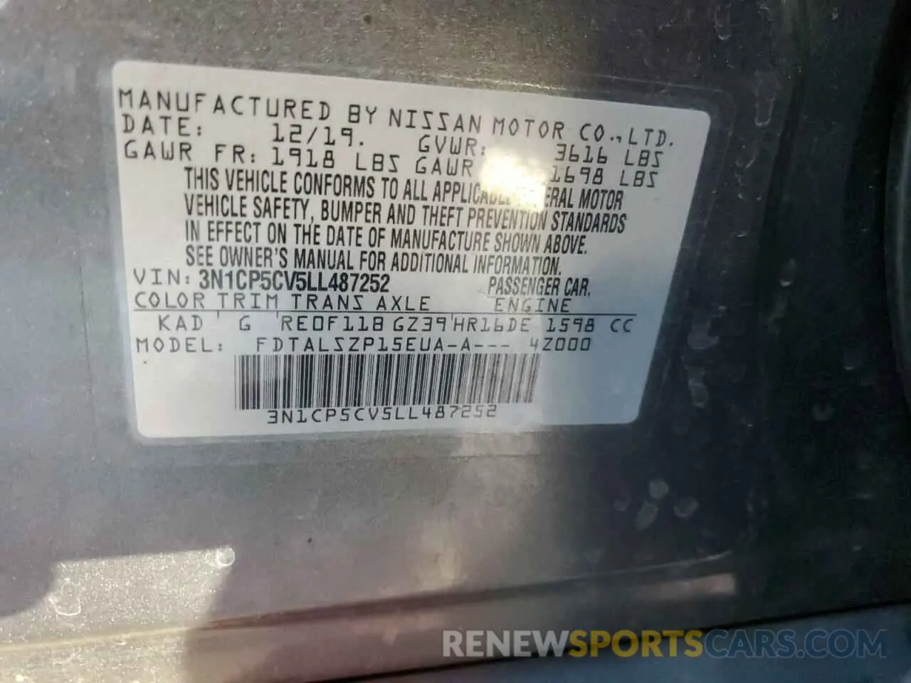12 Photograph of a damaged car 3N1CP5CV5LL487252 NISSAN KICKS 2020