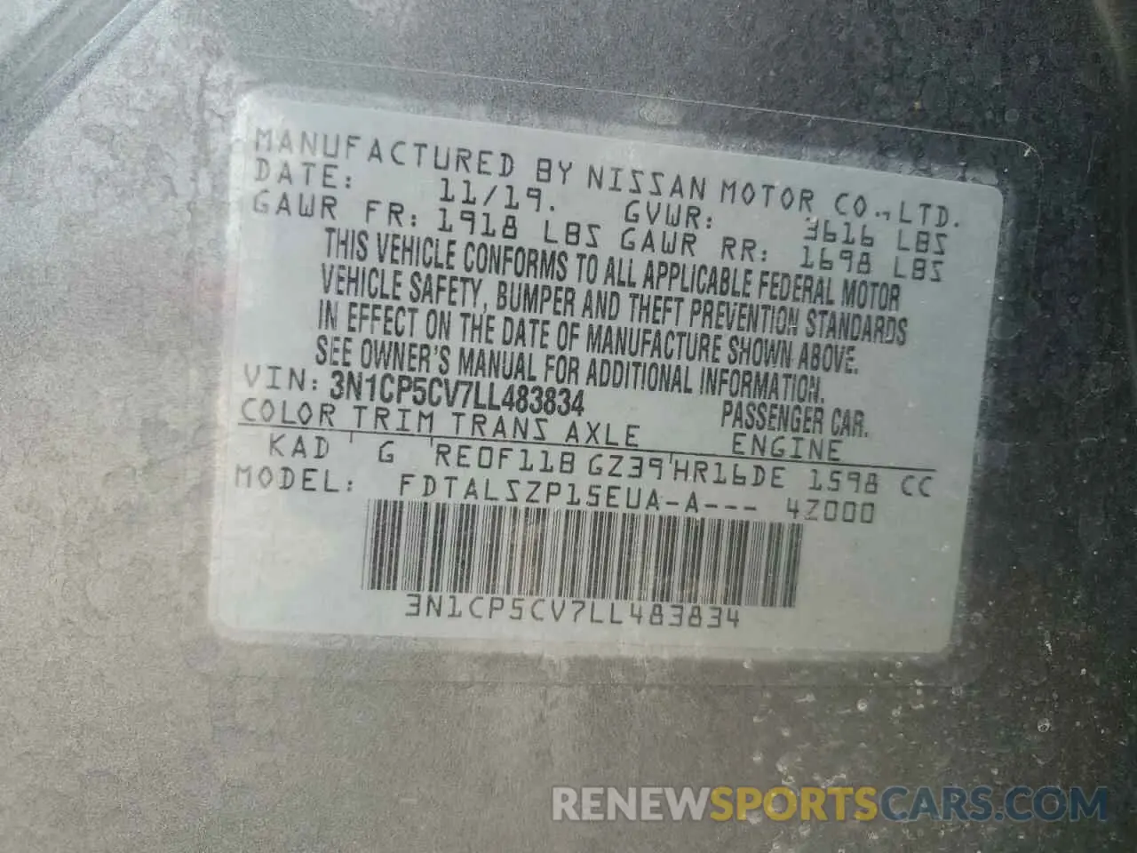13 Photograph of a damaged car 3N1CP5CV7LL483834 NISSAN KICKS 2020