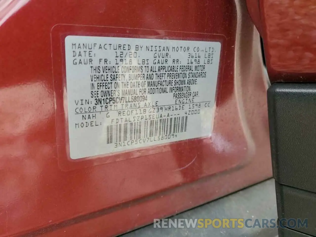 13 Photograph of a damaged car 3N1CP5CV7LL580094 NISSAN KICKS 2020