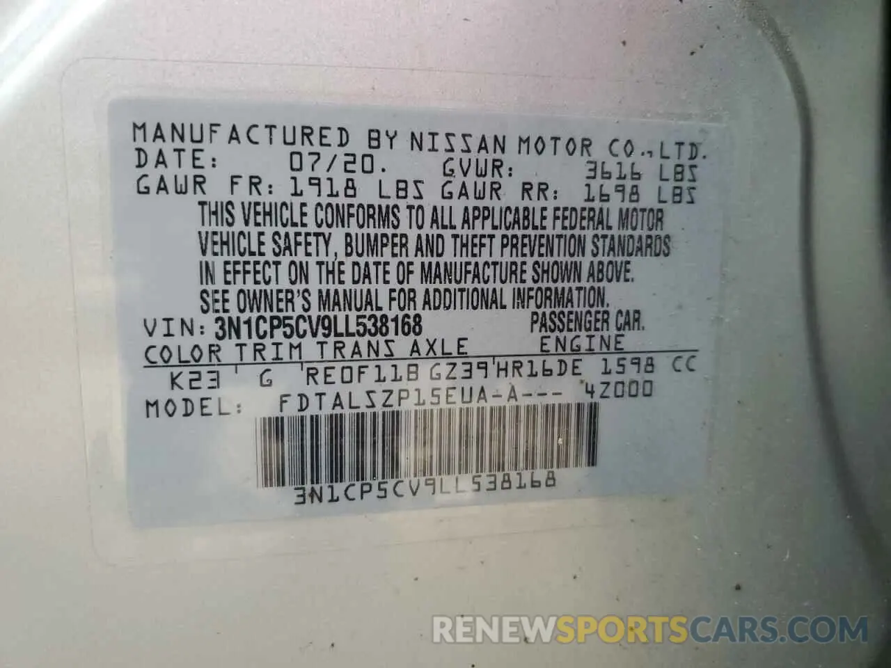 12 Photograph of a damaged car 3N1CP5CV9LL538168 NISSAN KICKS 2020