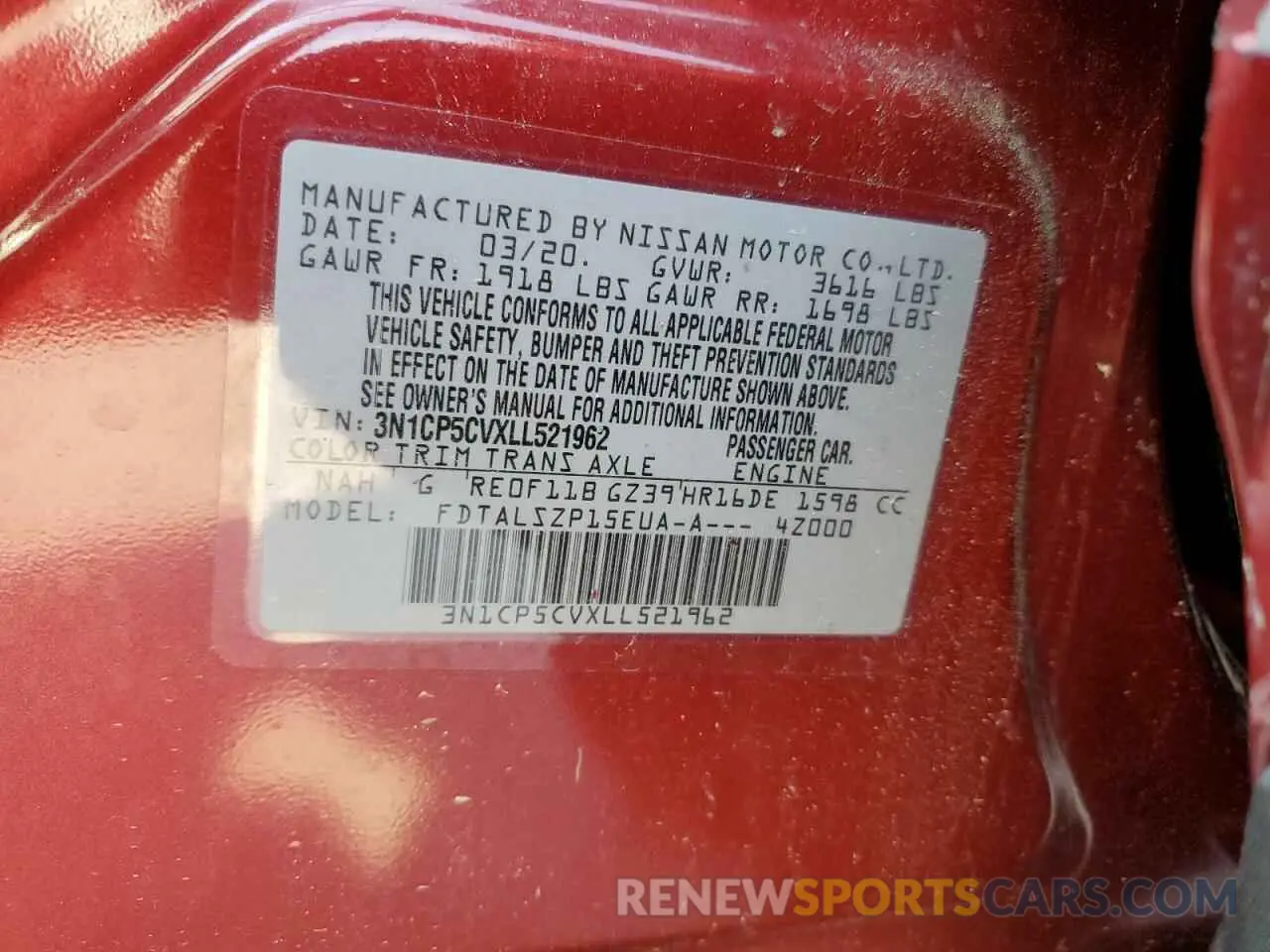 14 Photograph of a damaged car 3N1CP5CVXLL521962 NISSAN KICKS 2020