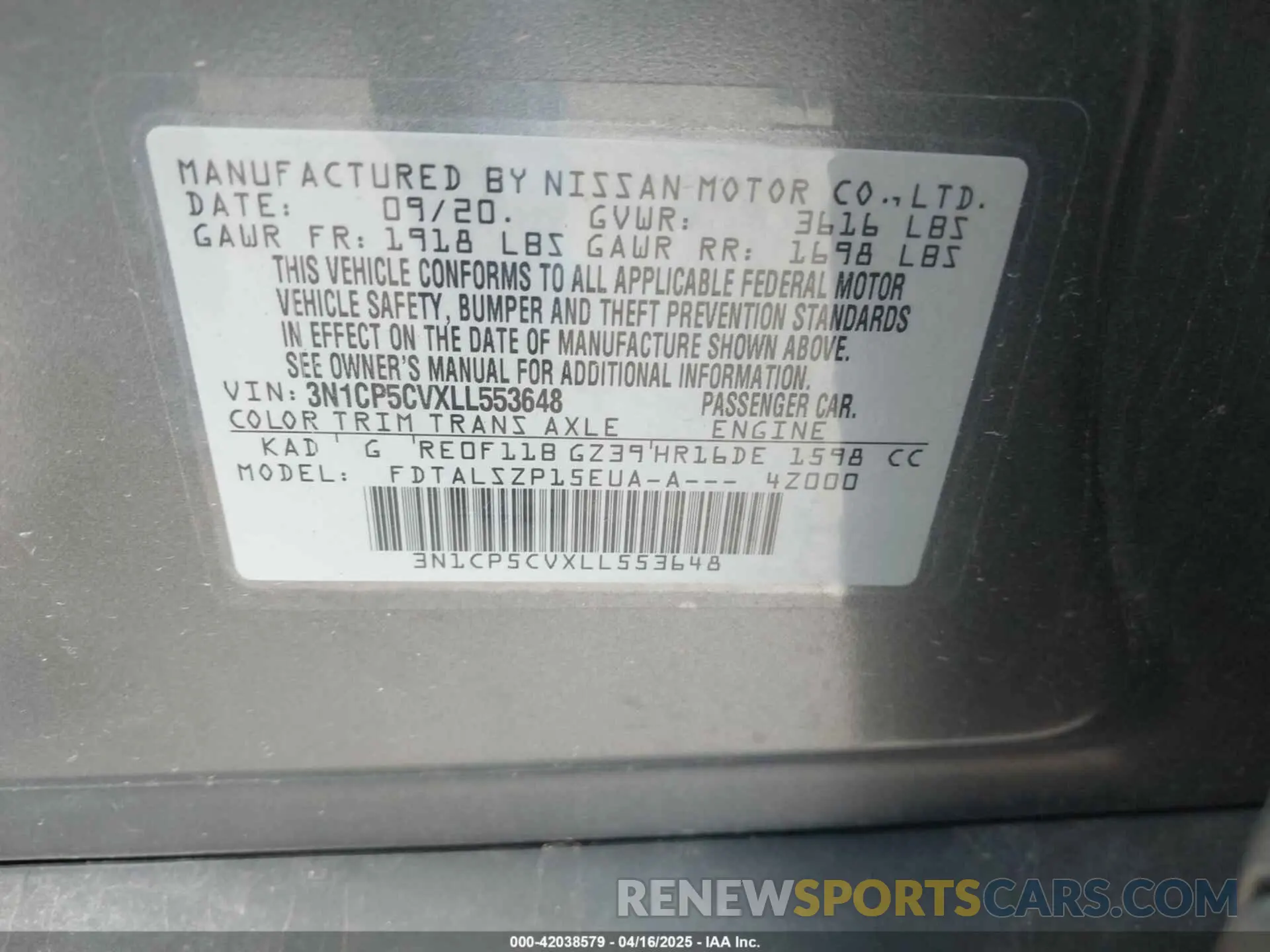 9 Photograph of a damaged car 3N1CP5CVXLL553648 NISSAN KICKS 2020