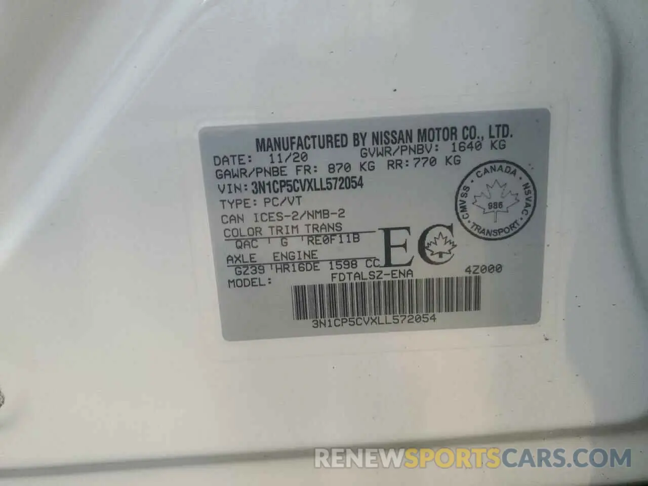 13 Photograph of a damaged car 3N1CP5CVXLL572054 NISSAN KICKS 2020