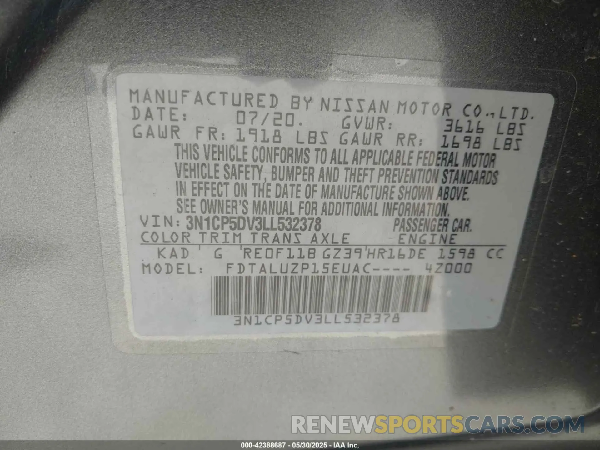 9 Photograph of a damaged car 3N1CP5DV3LL532378 NISSAN KICKS 2020