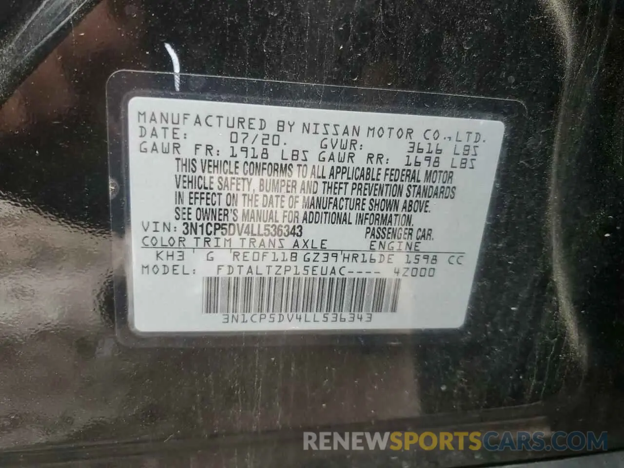 13 Photograph of a damaged car 3N1CP5DV4LL536343 NISSAN KICKS 2020
