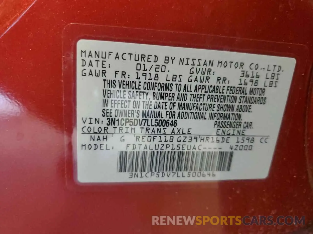 15 Photograph of a damaged car 3N1CP5DV7LL500646 NISSAN KICKS 2020