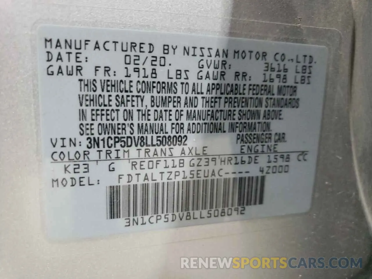 13 Photograph of a damaged car 3N1CP5DV8LL508092 NISSAN KICKS 2020