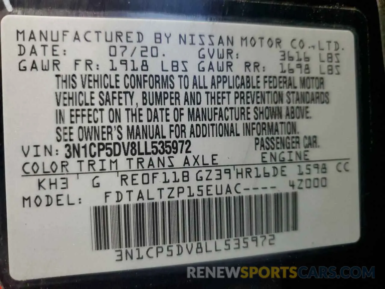 12 Photograph of a damaged car 3N1CP5DV8LL535972 NISSAN KICKS 2020
