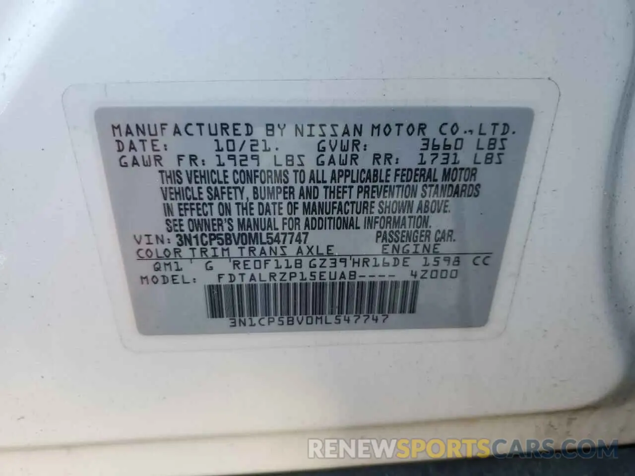 12 Photograph of a damaged car 3N1CP5BV0ML547747 NISSAN KICKS 2021