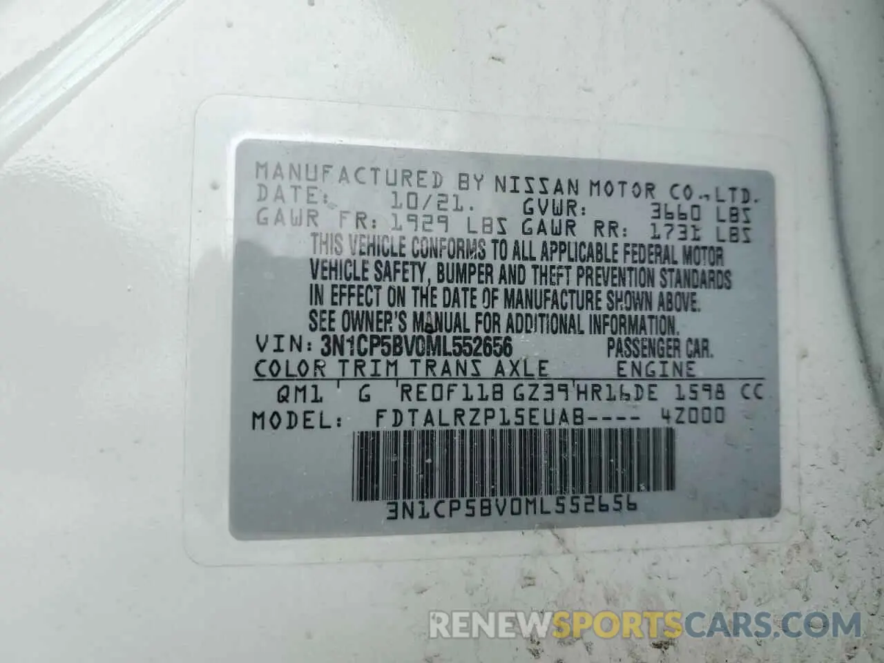 15 Photograph of a damaged car 3N1CP5BV0ML552656 NISSAN KICKS 2021
