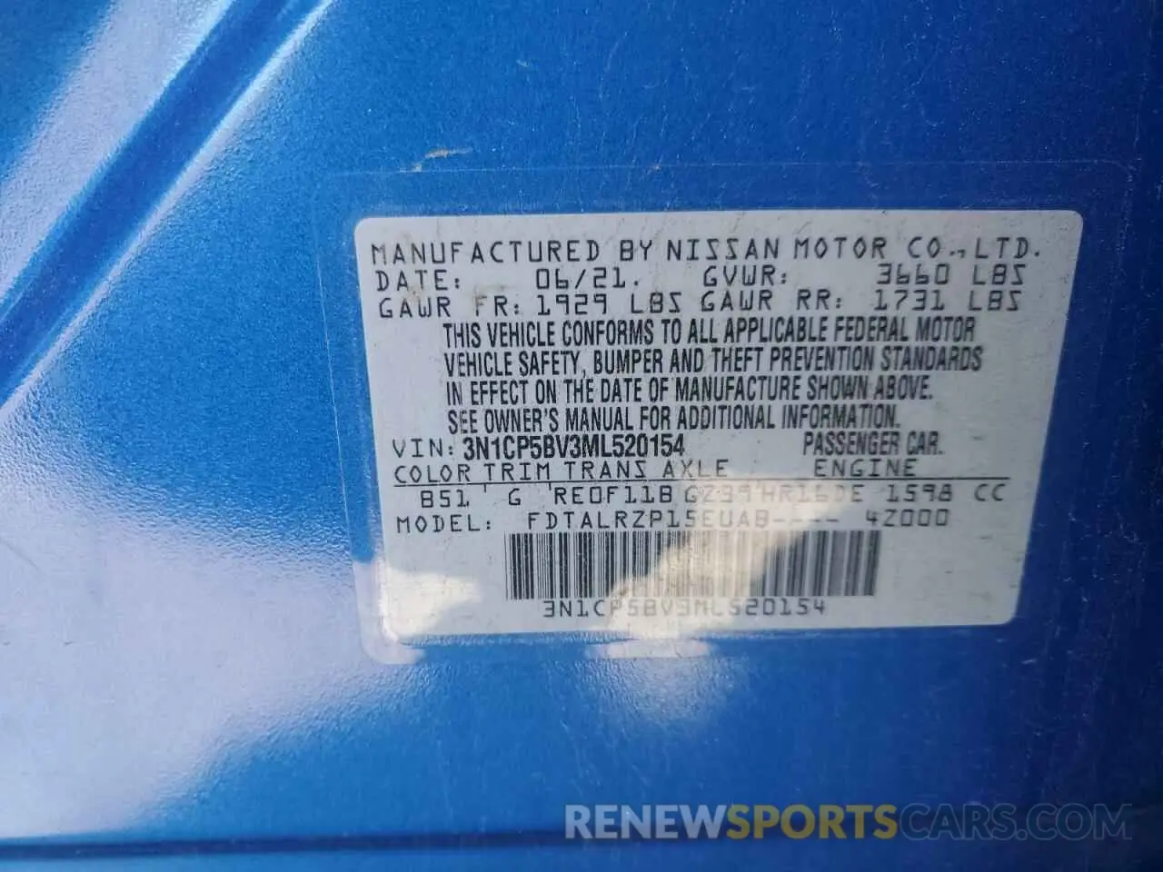 14 Photograph of a damaged car 3N1CP5BV3ML520154 NISSAN KICKS 2021