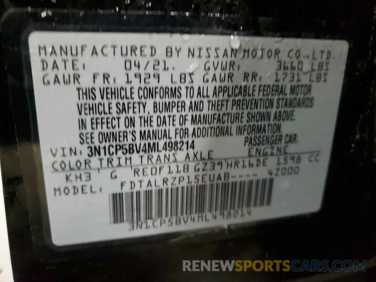 15 Photograph of a damaged car 3N1CP5BV4ML498214 NISSAN KICKS 2021