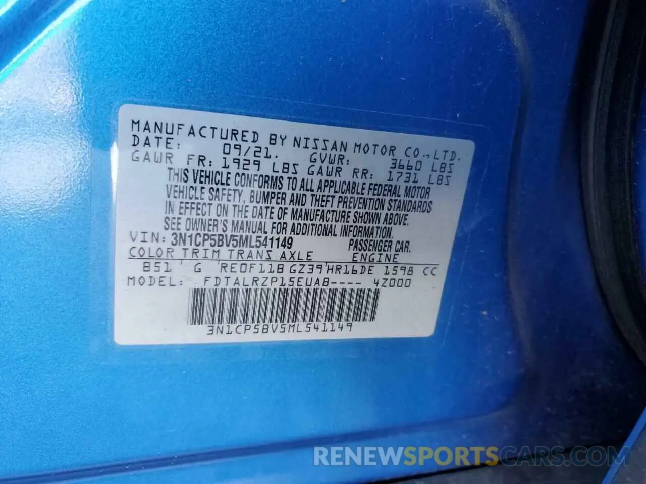 15 Photograph of a damaged car 3N1CP5BV5ML541149 NISSAN KICKS 2021