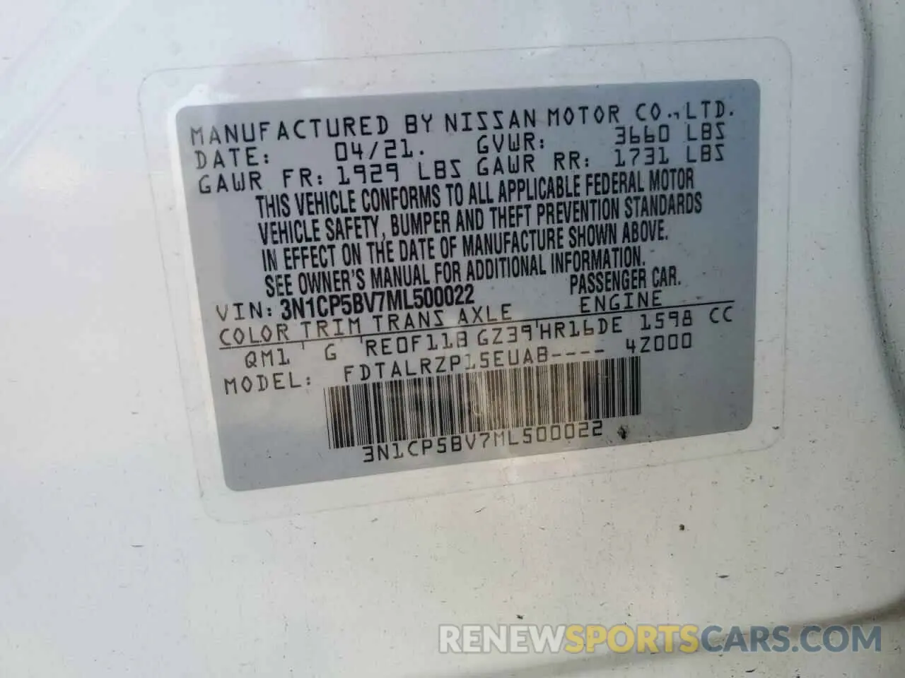 13 Photograph of a damaged car 3N1CP5BV7ML500022 NISSAN KICKS 2021