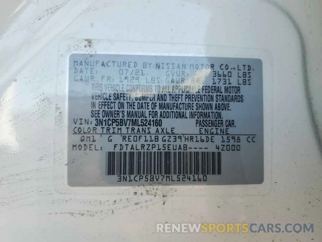 16 Photograph of a damaged car 3N1CP5BV7ML524160 NISSAN KICKS 2021